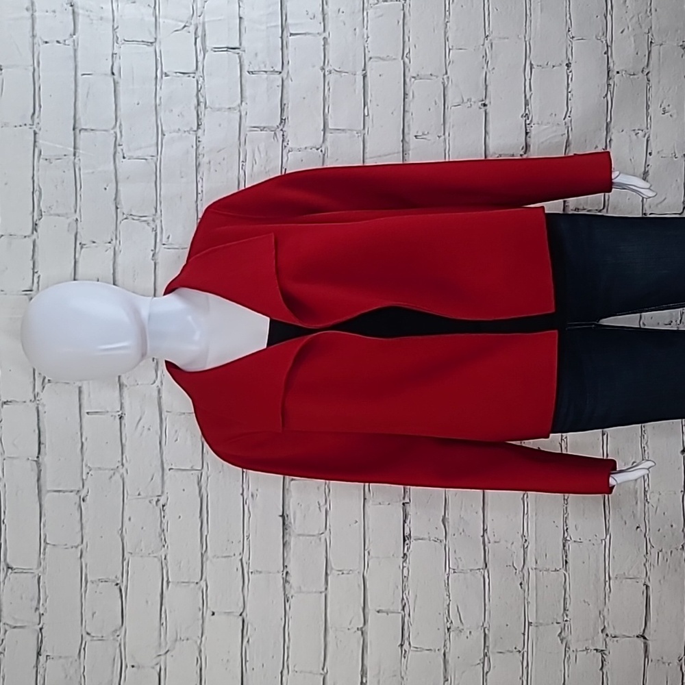 Talbots Double-Face Wing Collar Crop Open Front Boxy Wool Blazer/Jacket Red NWT